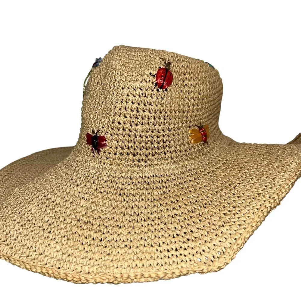 Bee in your Bonnet FABULOUS embroidered insects bugs straw hat